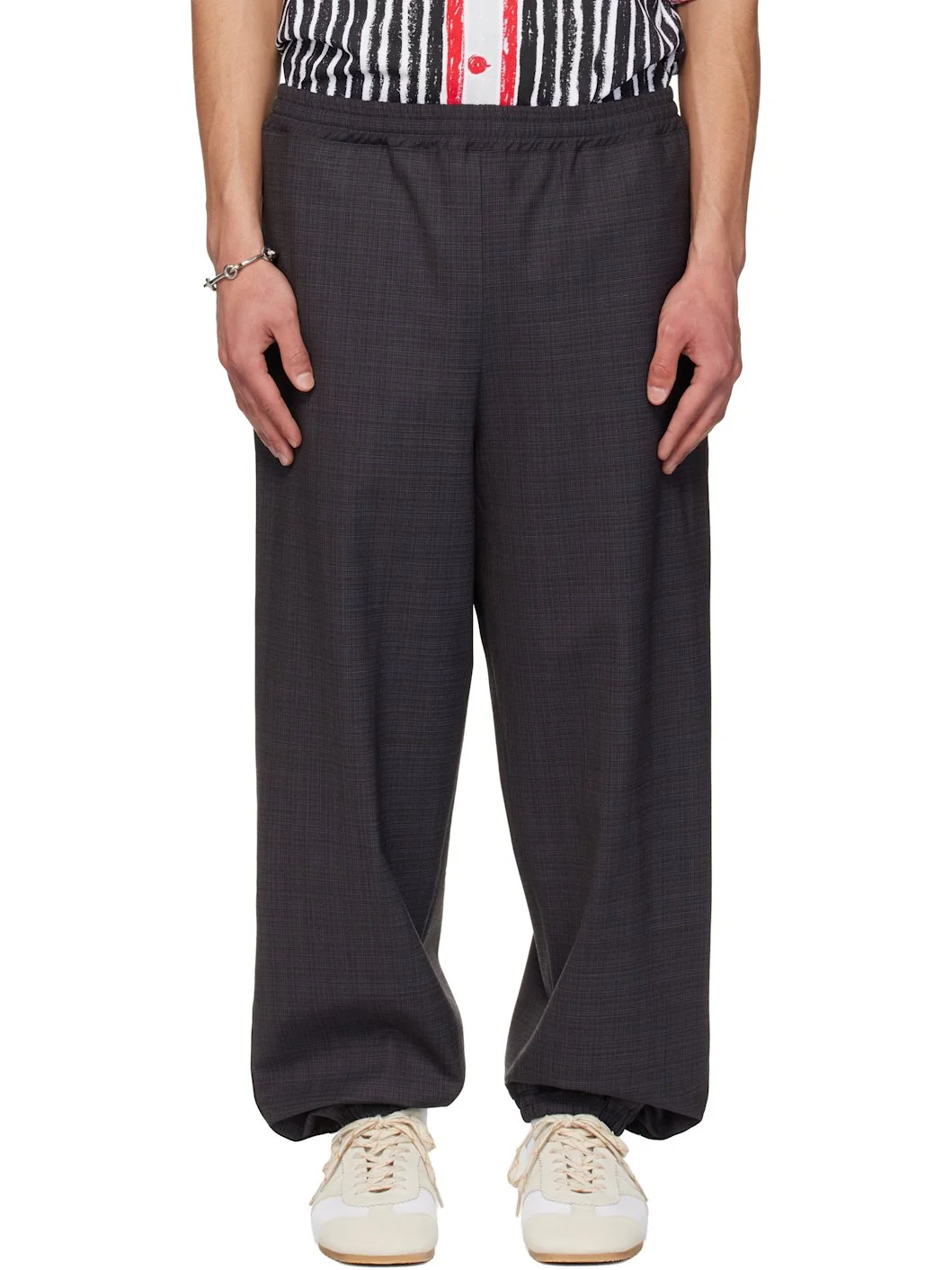 Gray & Navy Logo Tape Trousers - 1