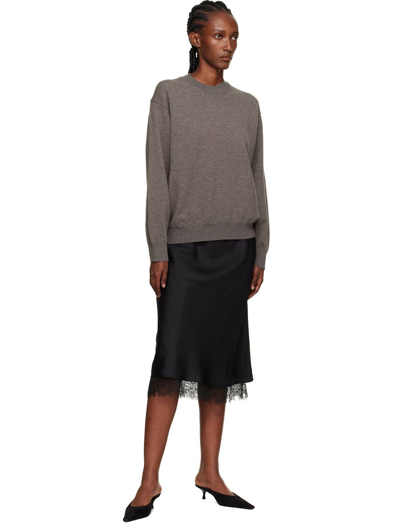 RÓHE Black Lace-Trimmed Silk Midi Skirt outlook