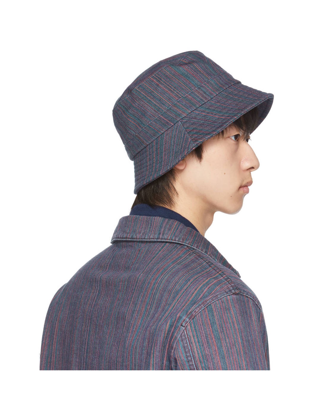 Multicolor Upcycled Cotton Stripe Denim Bucket Hat - 3