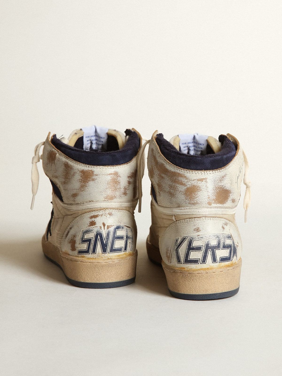 Men's Sky-Star in cream-colored nylon and leather with blue suede star - 5