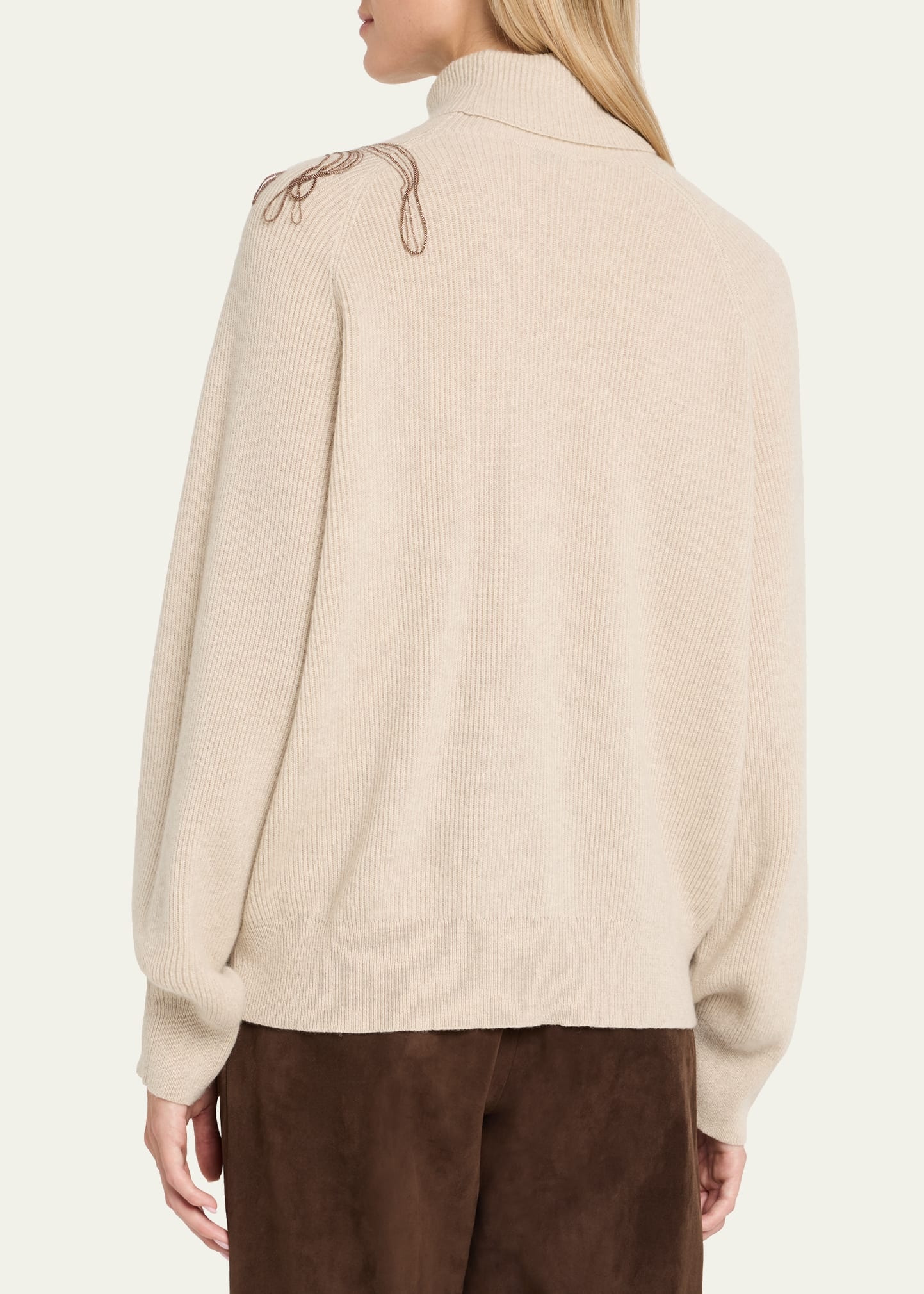 Cashmere Turtleneck with Monili Flower Detail - 3