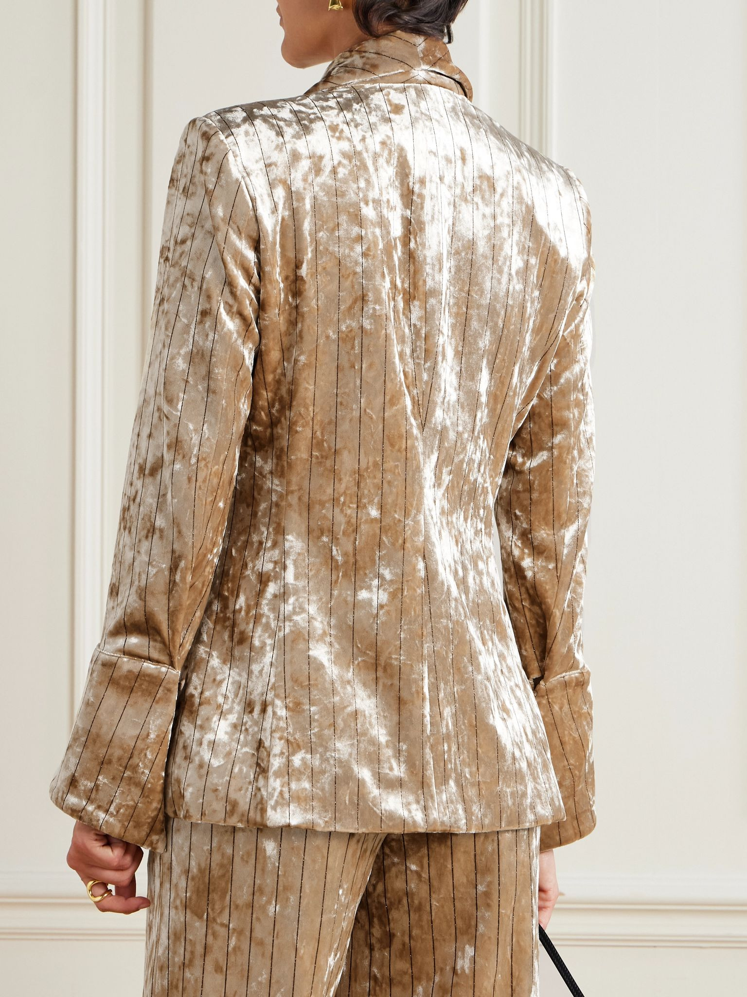 Quarzo double-breasted pinstriped crushed-velvet blazer Peach - 3