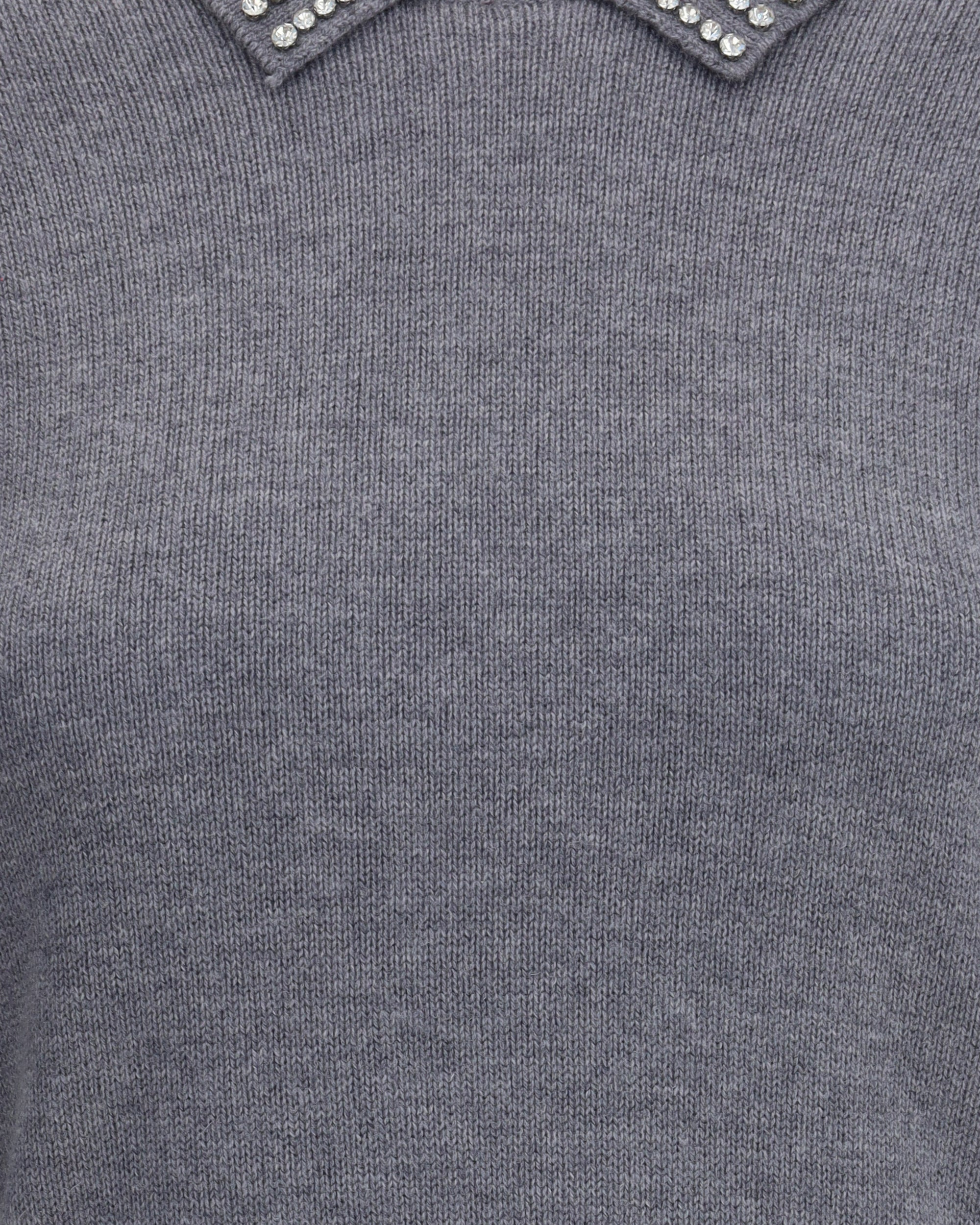 Rhinestone-decorated collar Sweater - 3