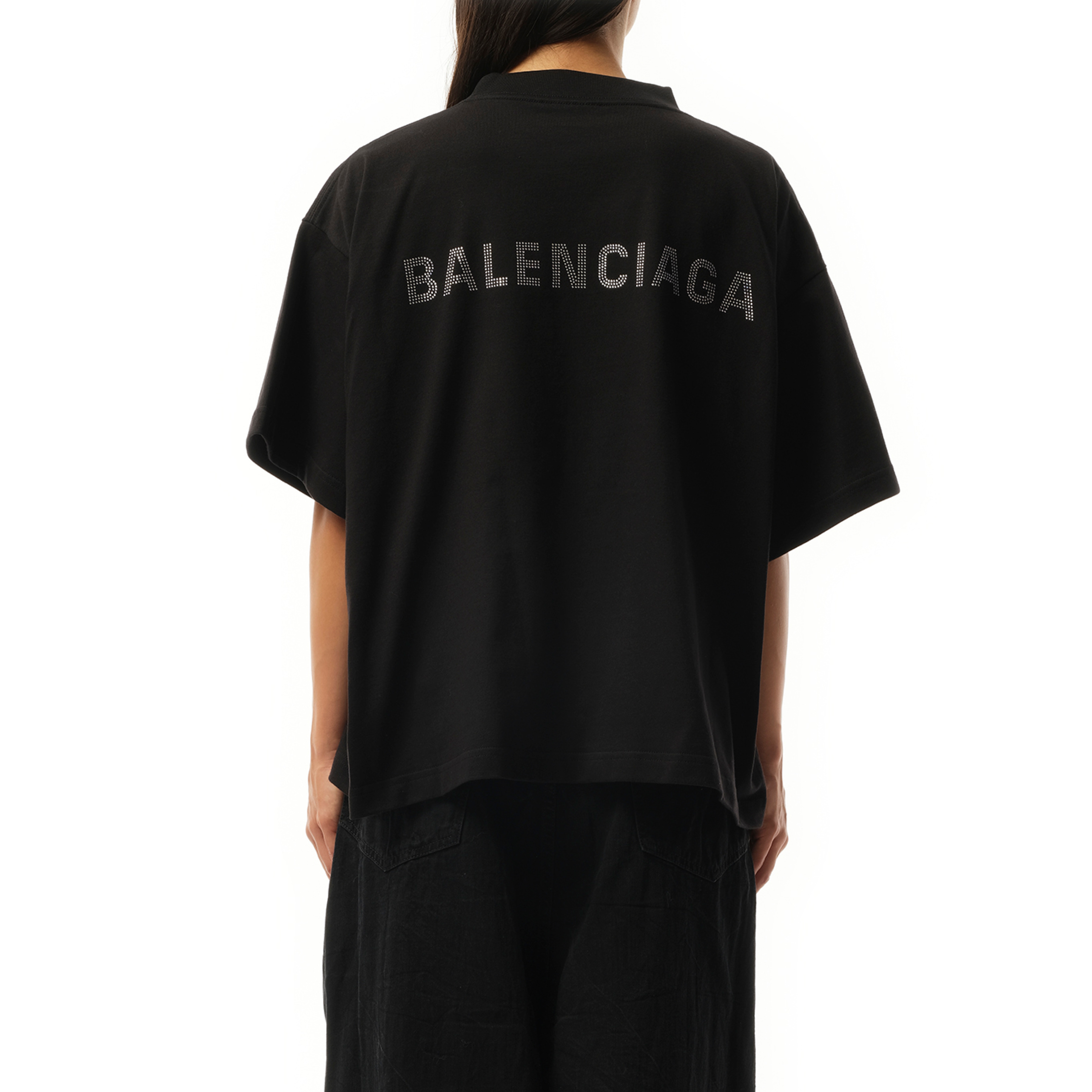 BALENCIAGA Paris Strass Cropped T-Shirt in Black | marais