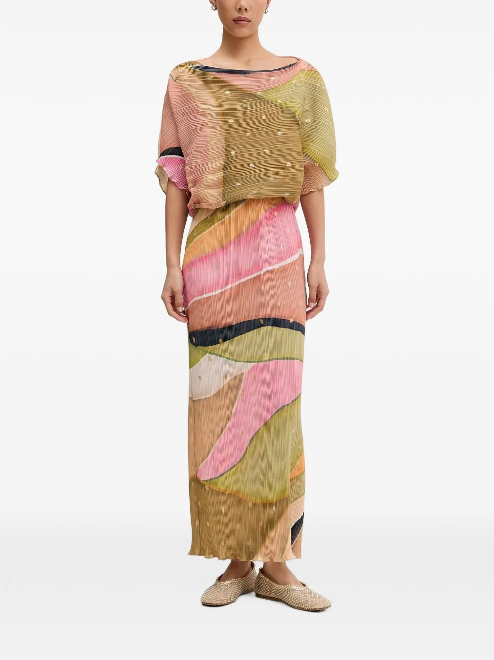 plissé metallic-flecked midi dress - 1