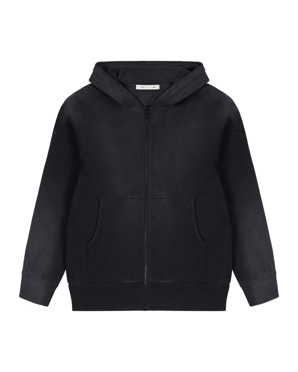 BLACK GARMENT DYE REVERSIBLE ZIP-UP HOODIE - 1