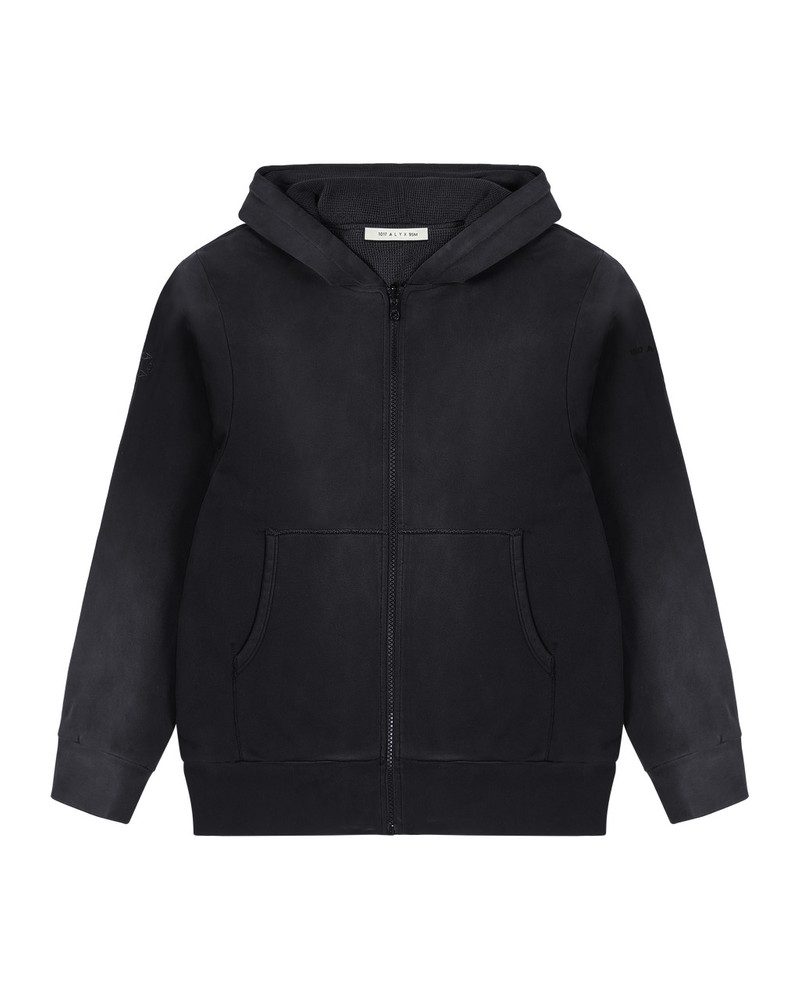BLACK GARMENT DYE REVERSIBLE ZIP-UP HOODIE 1