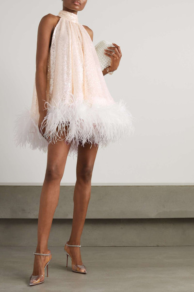 16ARLINGTON Cindy feather-trimmed sequined tulle mini dress outlook
