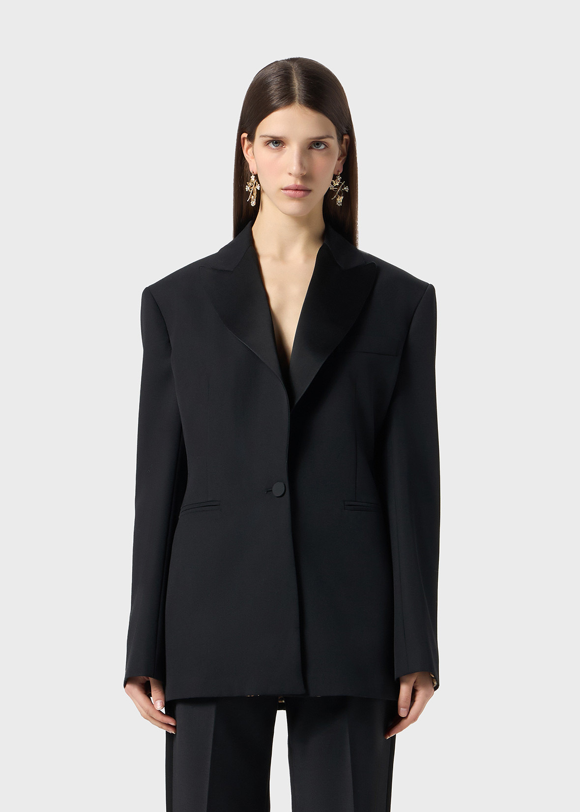 SINGLE-BREASTED JACKET IN GRAIN DE POUDRE WOOL - 3