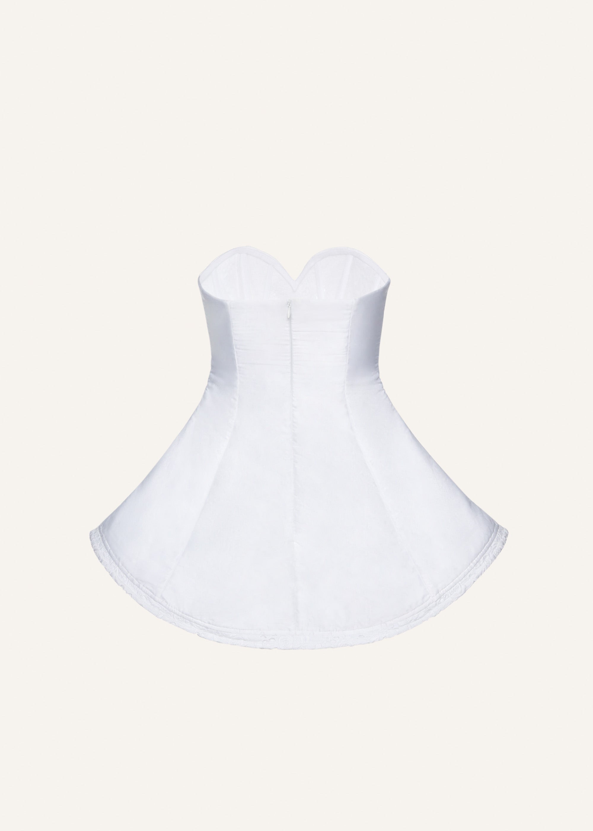 Lace poplin strapless babydoll mini dress in white - 2