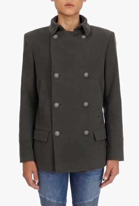 Khaki cotton pea coat with double-breasted silver-tone buttoned fastening - 4