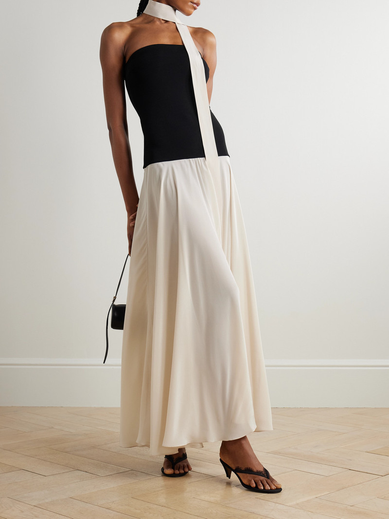 ESSE Studios Illi Scarf-detailed Strapless Stretch-knit And Silk Crepe De Chine Maxi Dress outlook