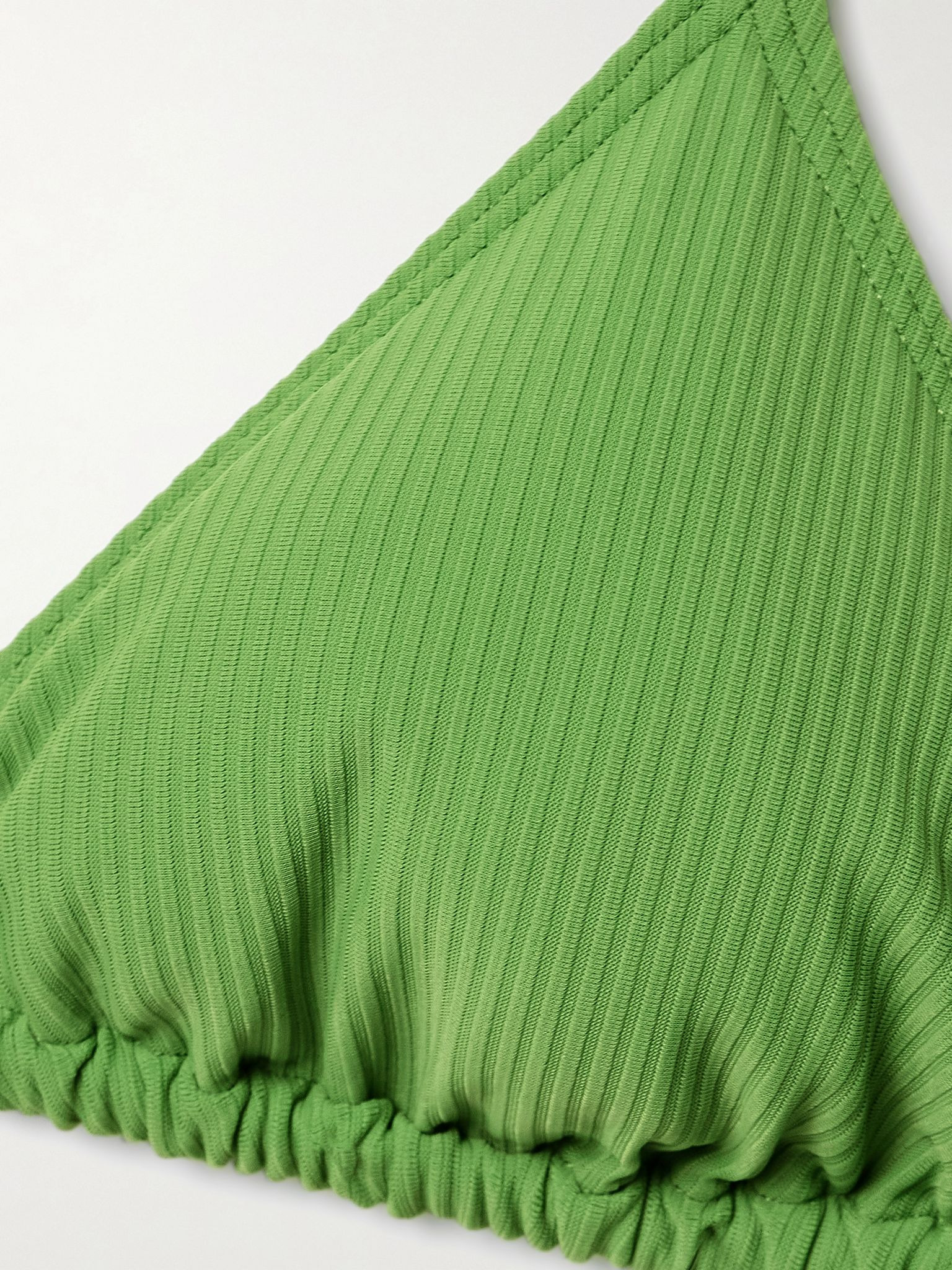 Lido bead-embellished ribbed triangle bikini top Green - 4