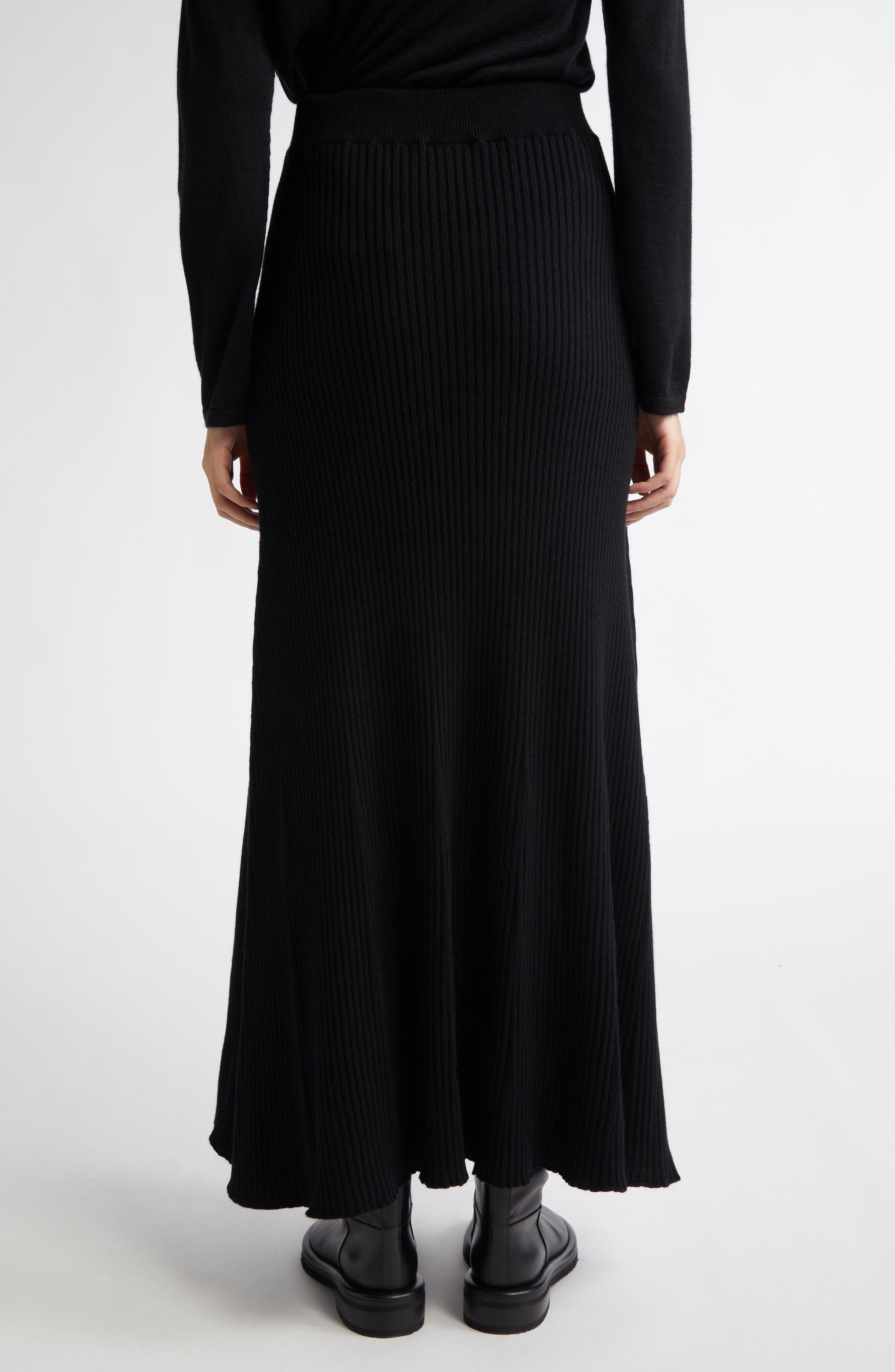 Johnstons of Elgin Cashmere Rib A-Line Sweater Skirt in Black at Nordstrom - 3