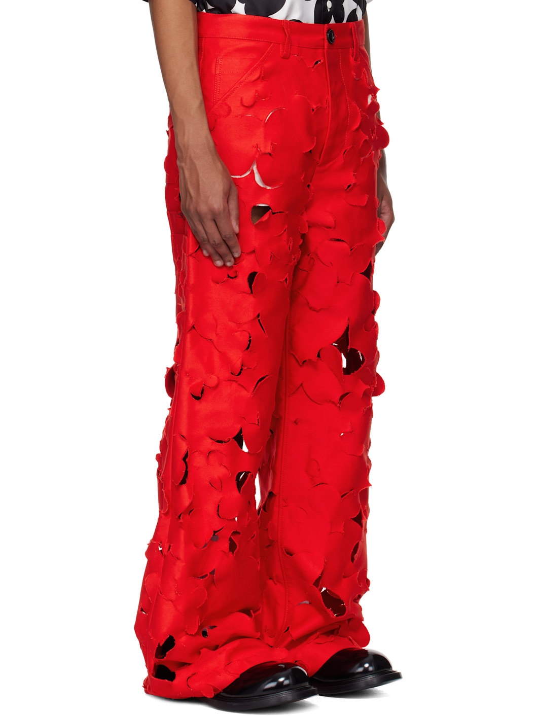 Red Cut-Out Cotton Cargo Pants - 2