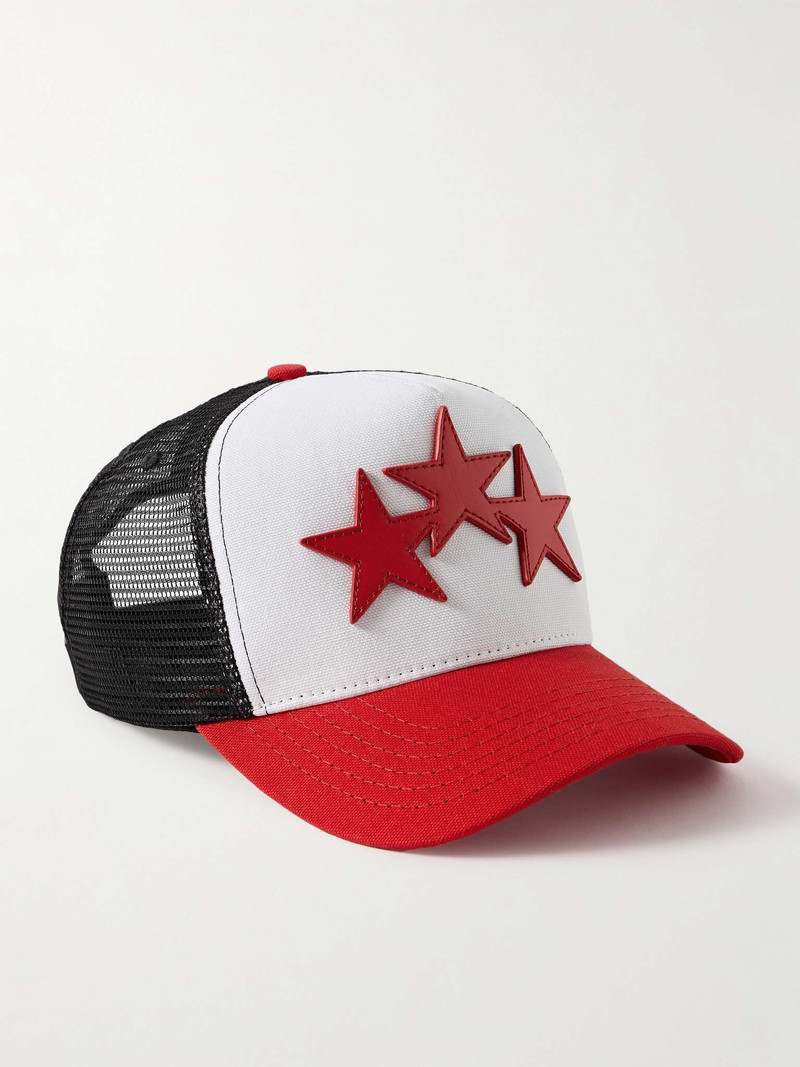 Appliquéd Leather-Trimmed Cotton-Canvas and Mesh Trucker Cap 1