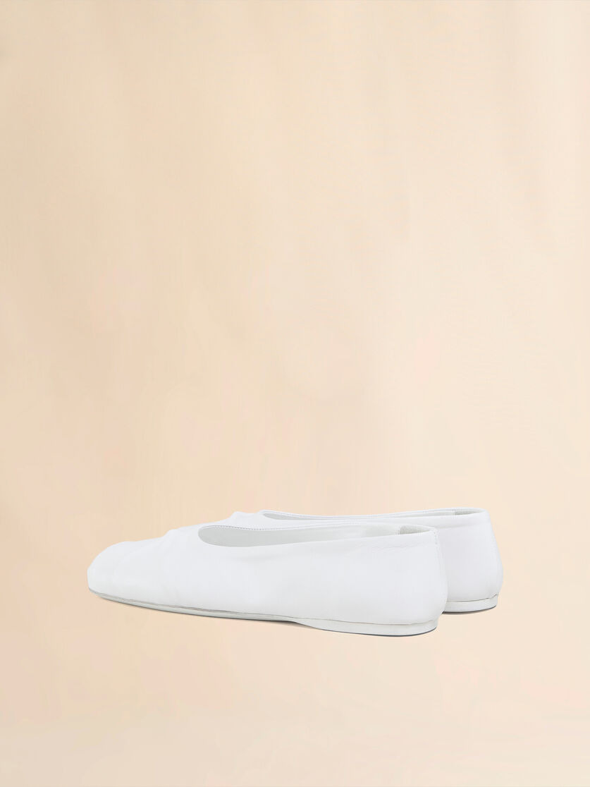 WHITE NAPPA LEATHER SEAMLESS LITTLE BOW BALLET FLAT - 3