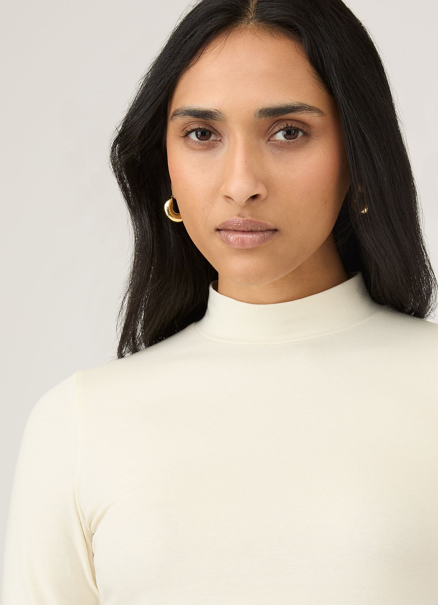 Stretch Cotton Mock Neck Top - 4