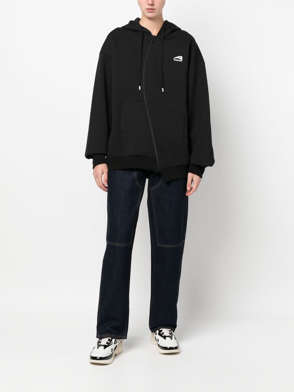 curved-zip long-sleeve hoodie - 2
