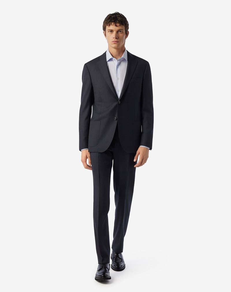 CORNELIANI Blue S130's wool twill suit with micropattern outlook
