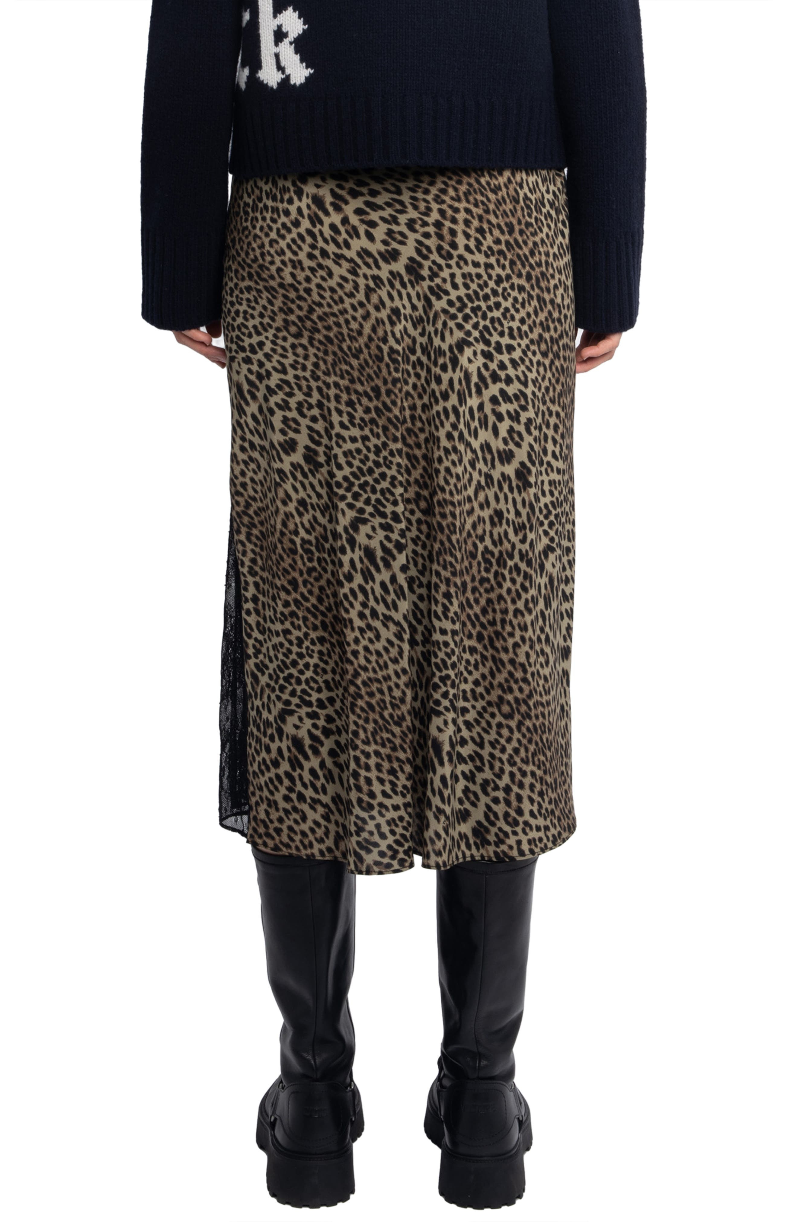 Zadig & Voltaire Jayla Leopard Print Midi Skirt in Leaves at Nordstrom - 2