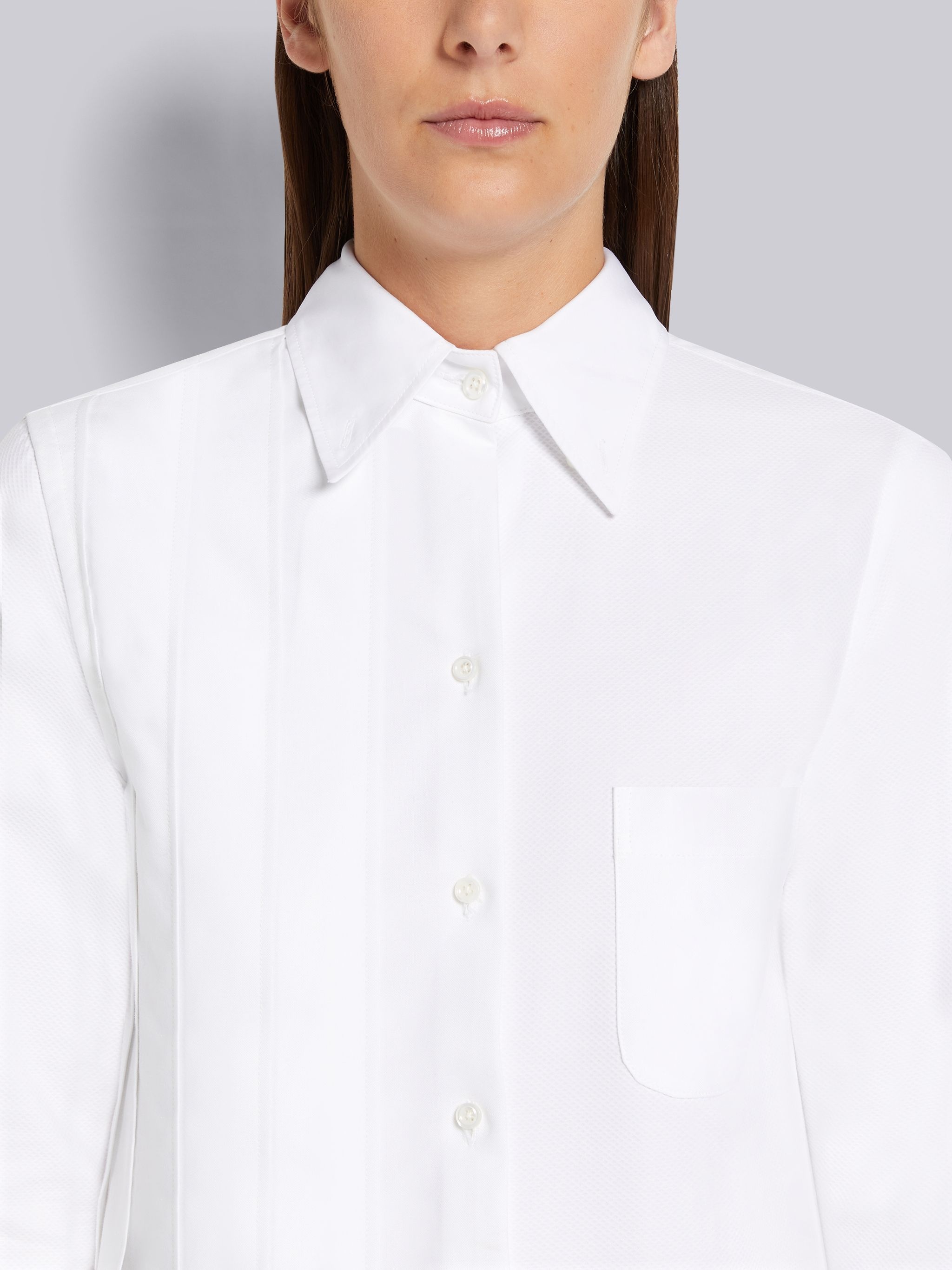 White Oxford Half Pleated Below the Knee Shirtdress - 5
