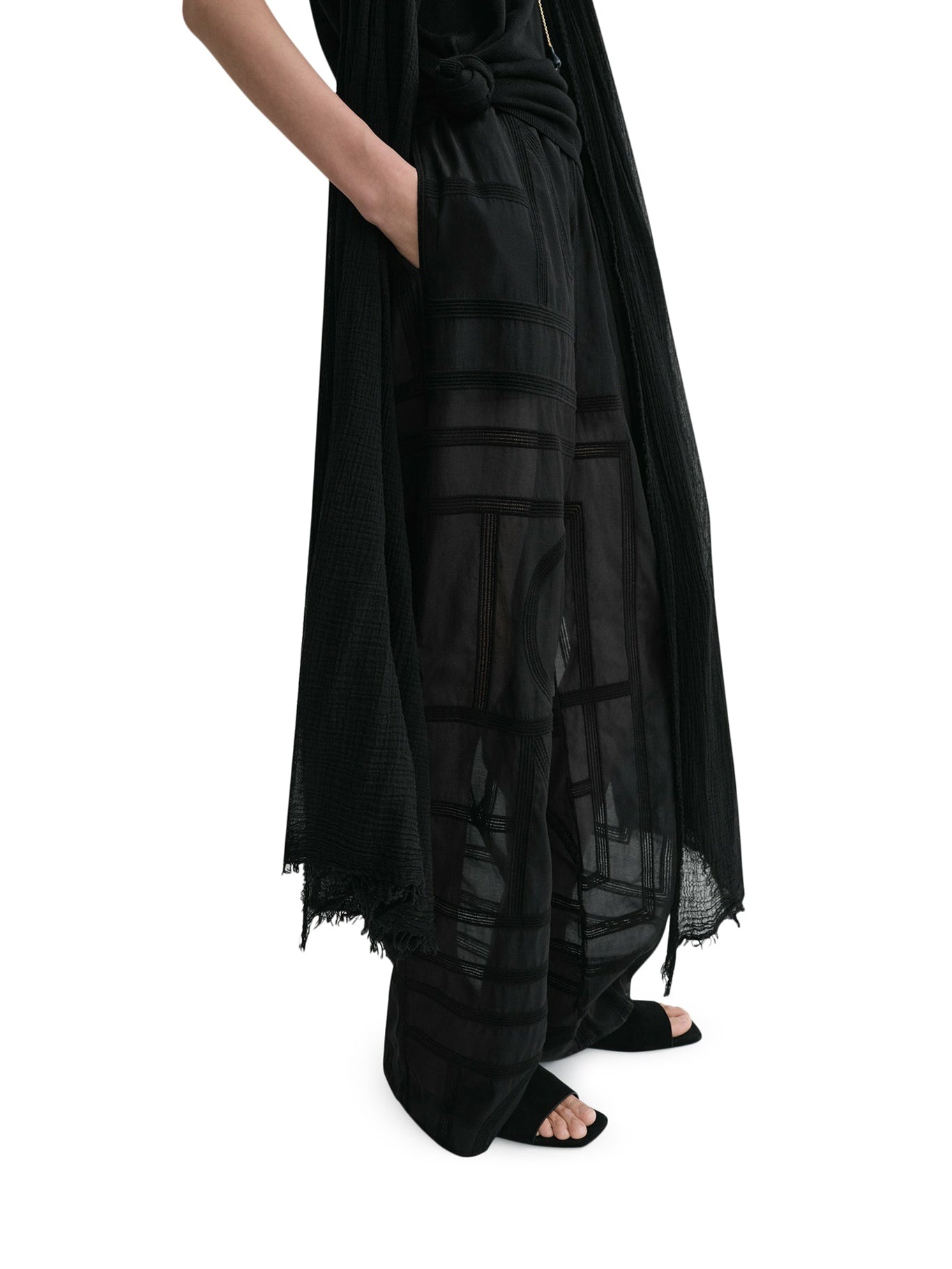 SEMI-TRANSPARENT SILK TROUSERS WITH MONOGRAM - 4