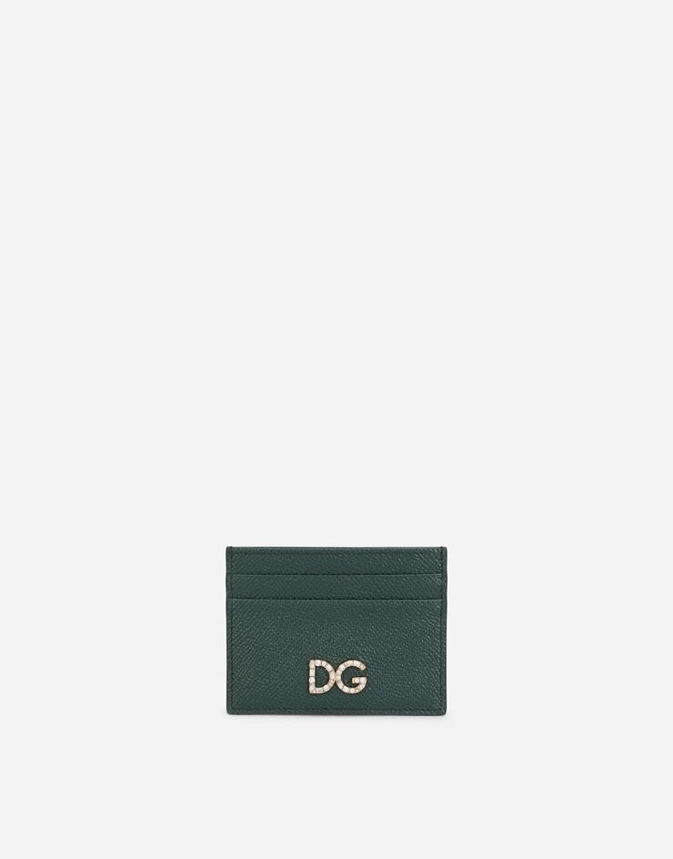 Dauphine calfskin card holder with rhinestone-detailed DG logo - 1