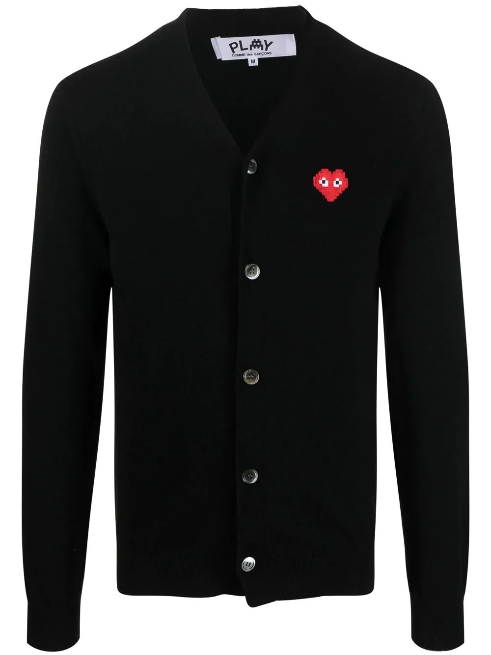 CDG PLAY X INVADER MENS BLACK CARDIGAN - PIXELATED HEART - 1