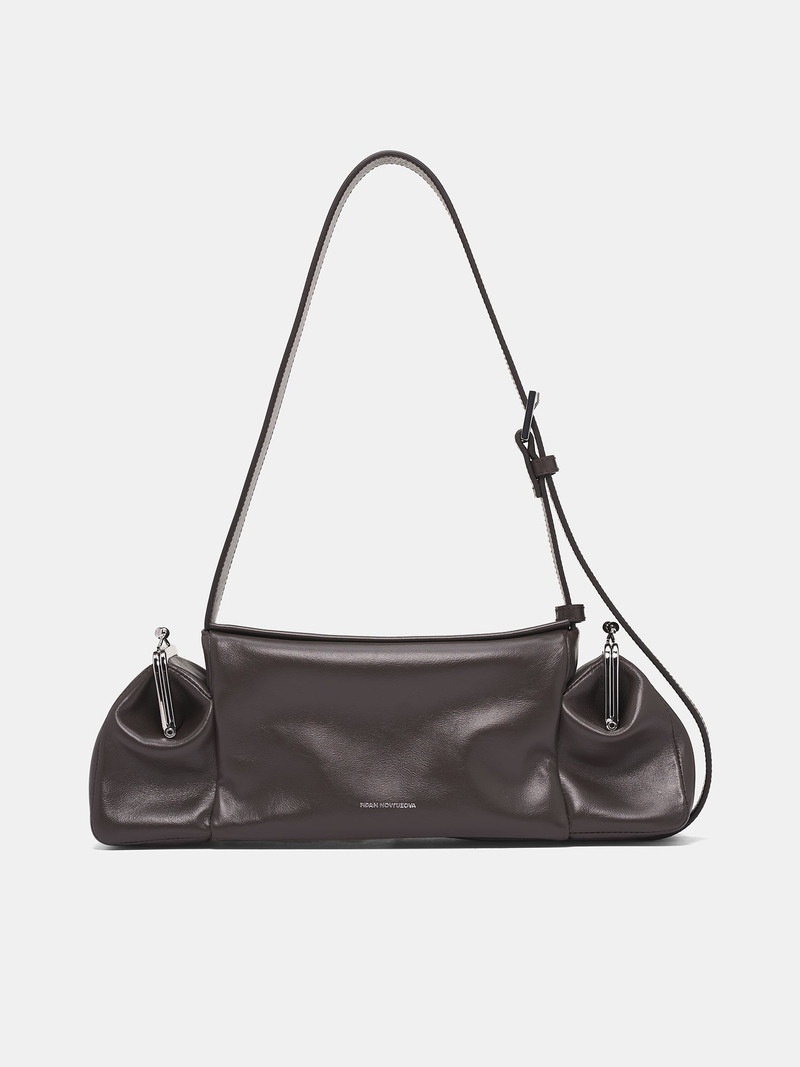 Brown Leather Clasp Pocket Handbag 1