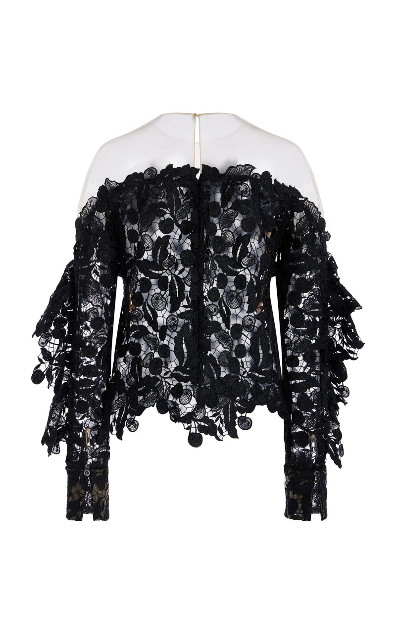Oscar de la Renta Off-The-Shoulder Guipure Top black outlook