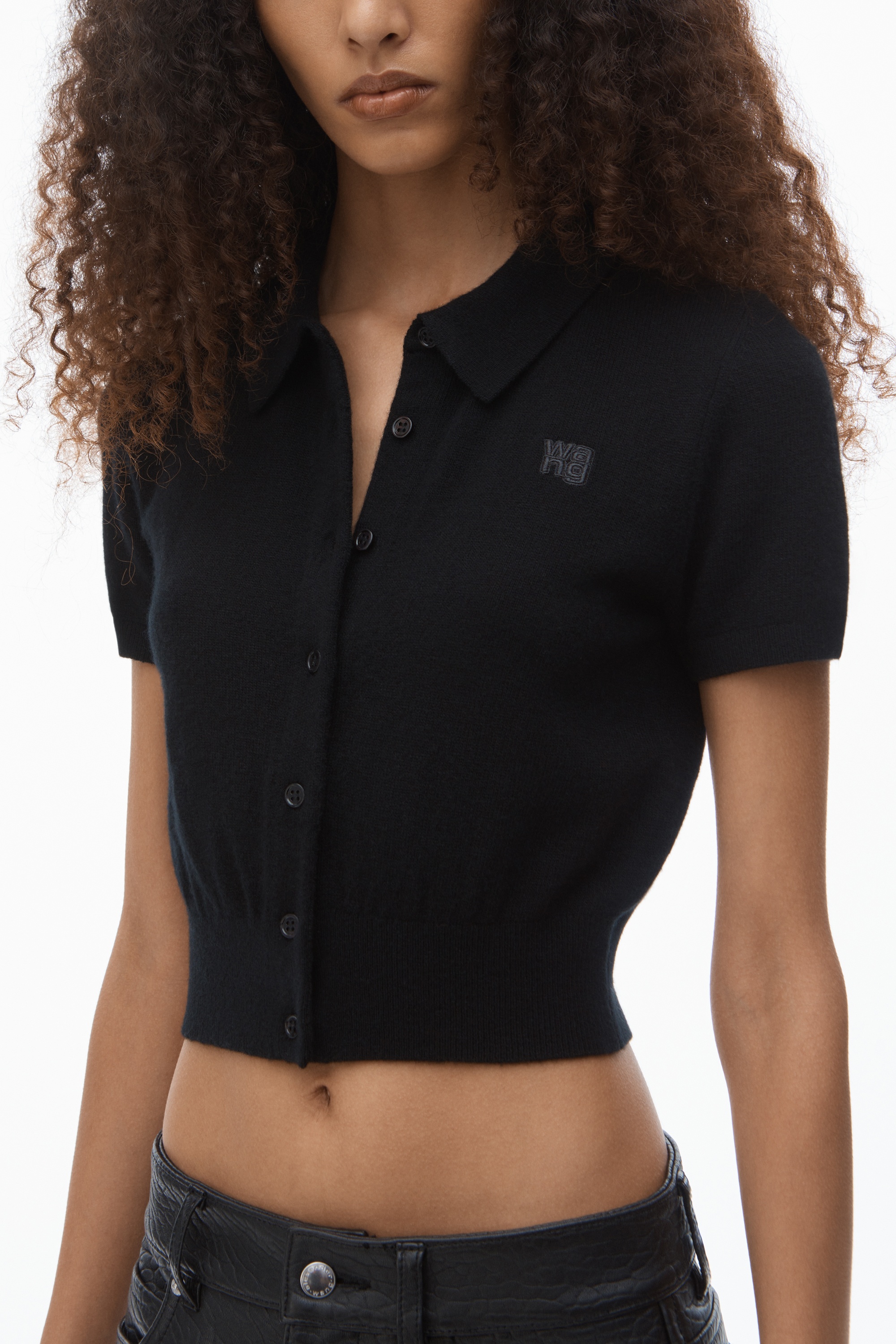 Logo Embroidered Polo Cardigan in Wool - 5