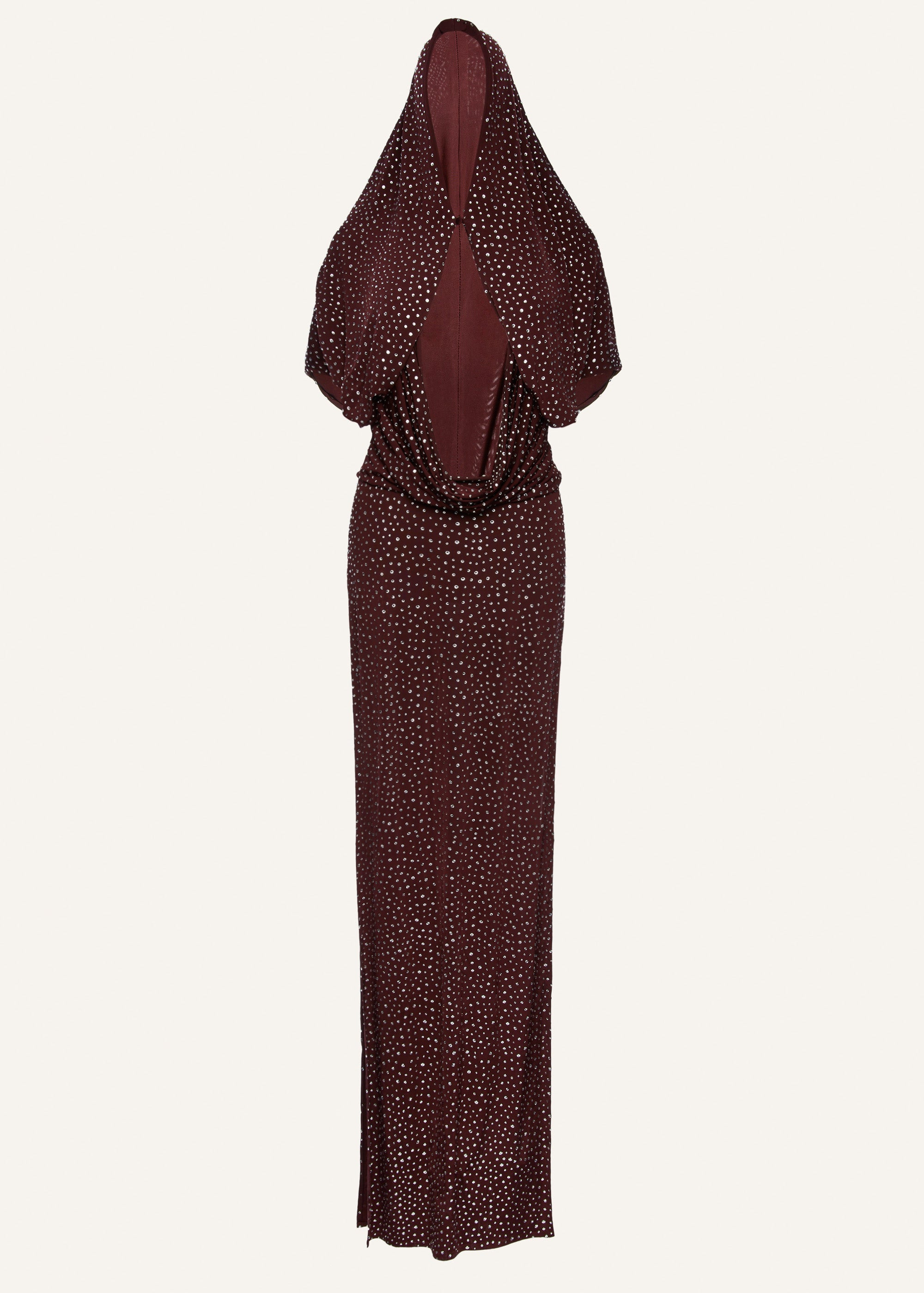 Hooded plunge maxi dress in bordeaux crystals - 1