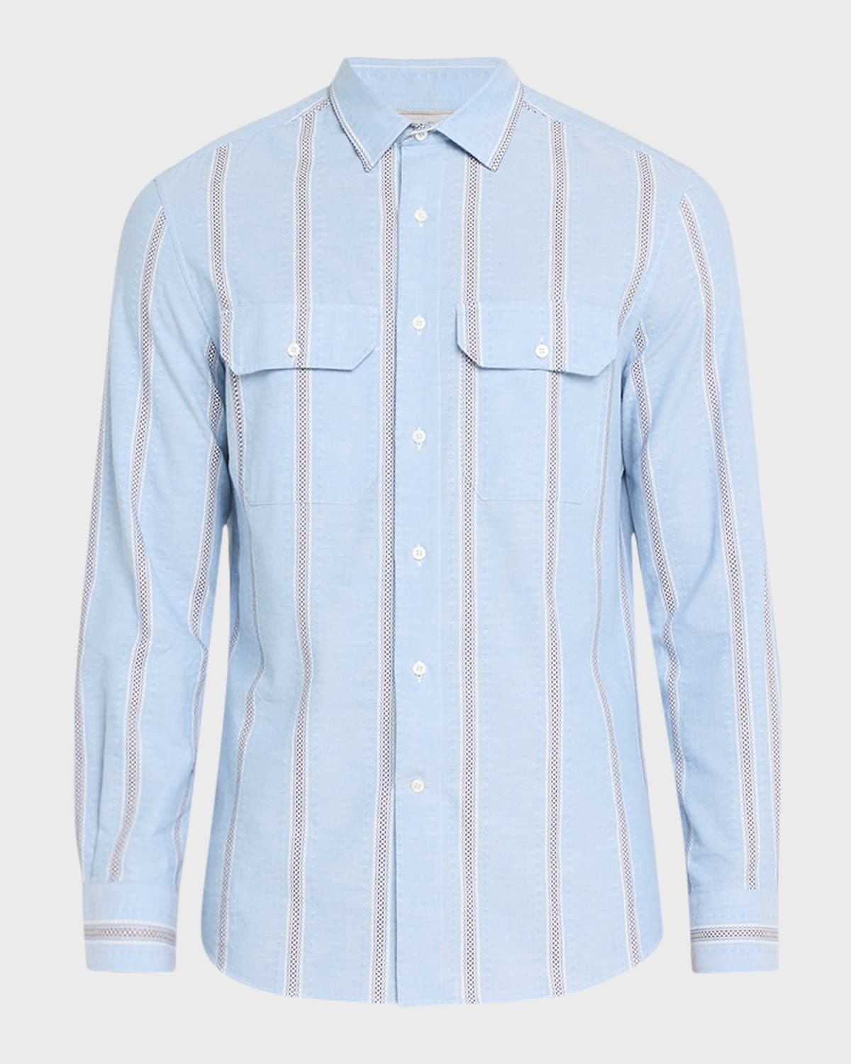 Men's Stripe Casual Button-Down Shirt with Pockets - 1