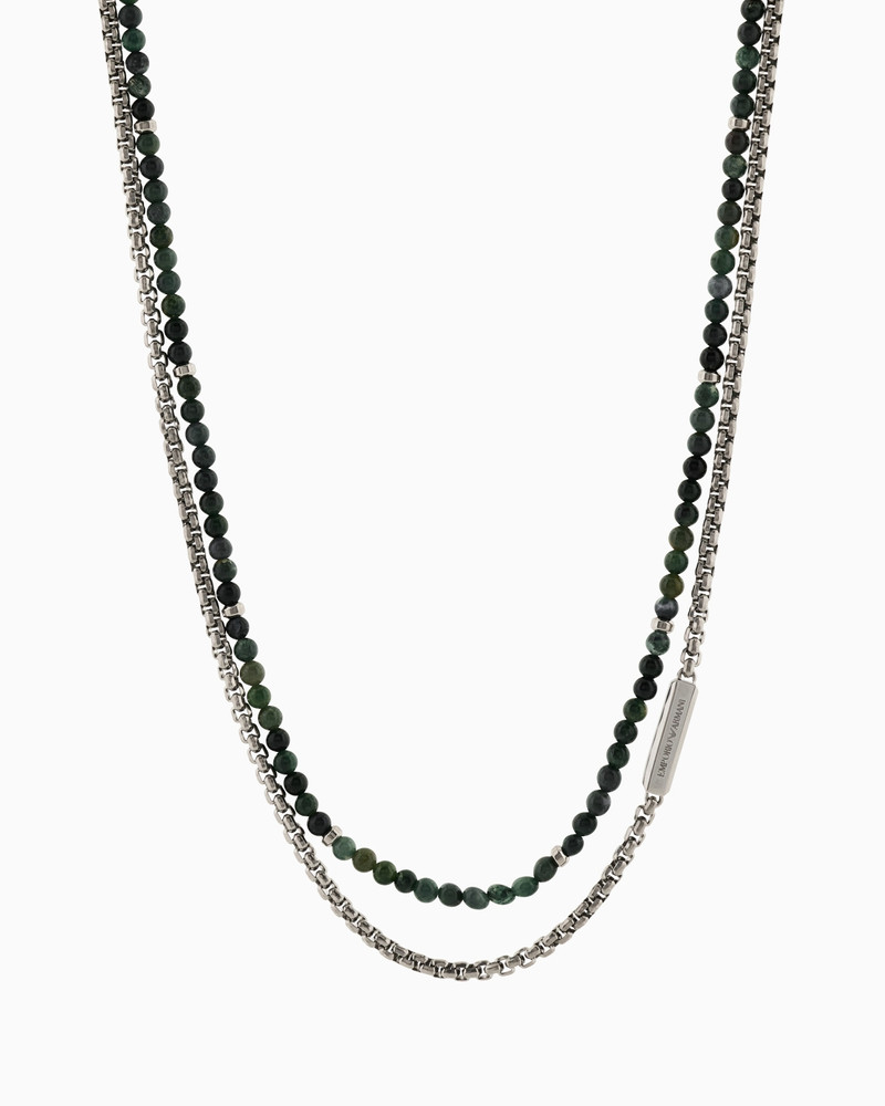 EMPORIO ARMANI GRASS AGATE STAINLESS STEEL ID NECKLACE 1