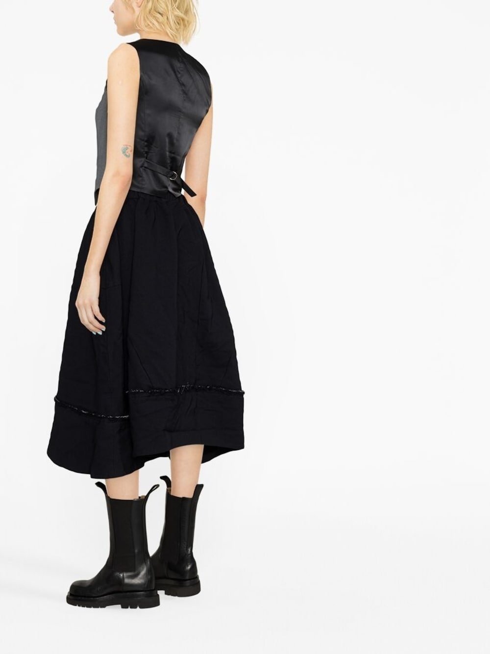 frayed elasticated-waist midi skirt - 4