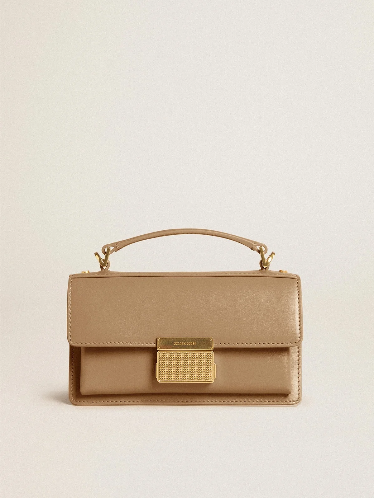 Small Venezia Bag in beige boarded leather with gold details - 1