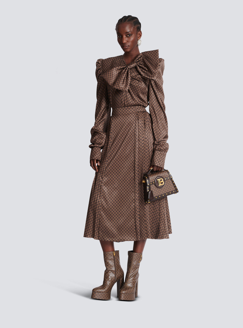 Balmain Mini monogram pleated midi skirt outlook