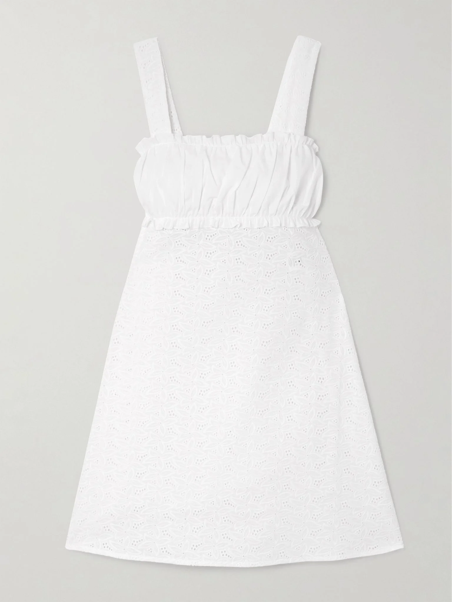 Nunzia ruched poplin-trimmed and broderie anglaise cotton mini dress White - 1