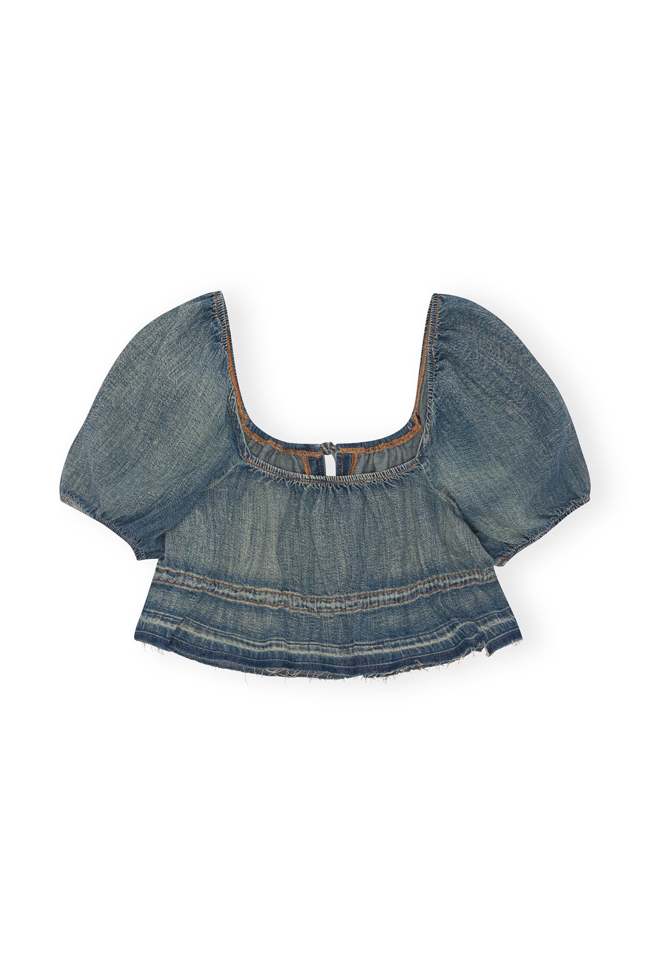 TINT EDGE DENIM PUFF SLEEVE TOP - 1