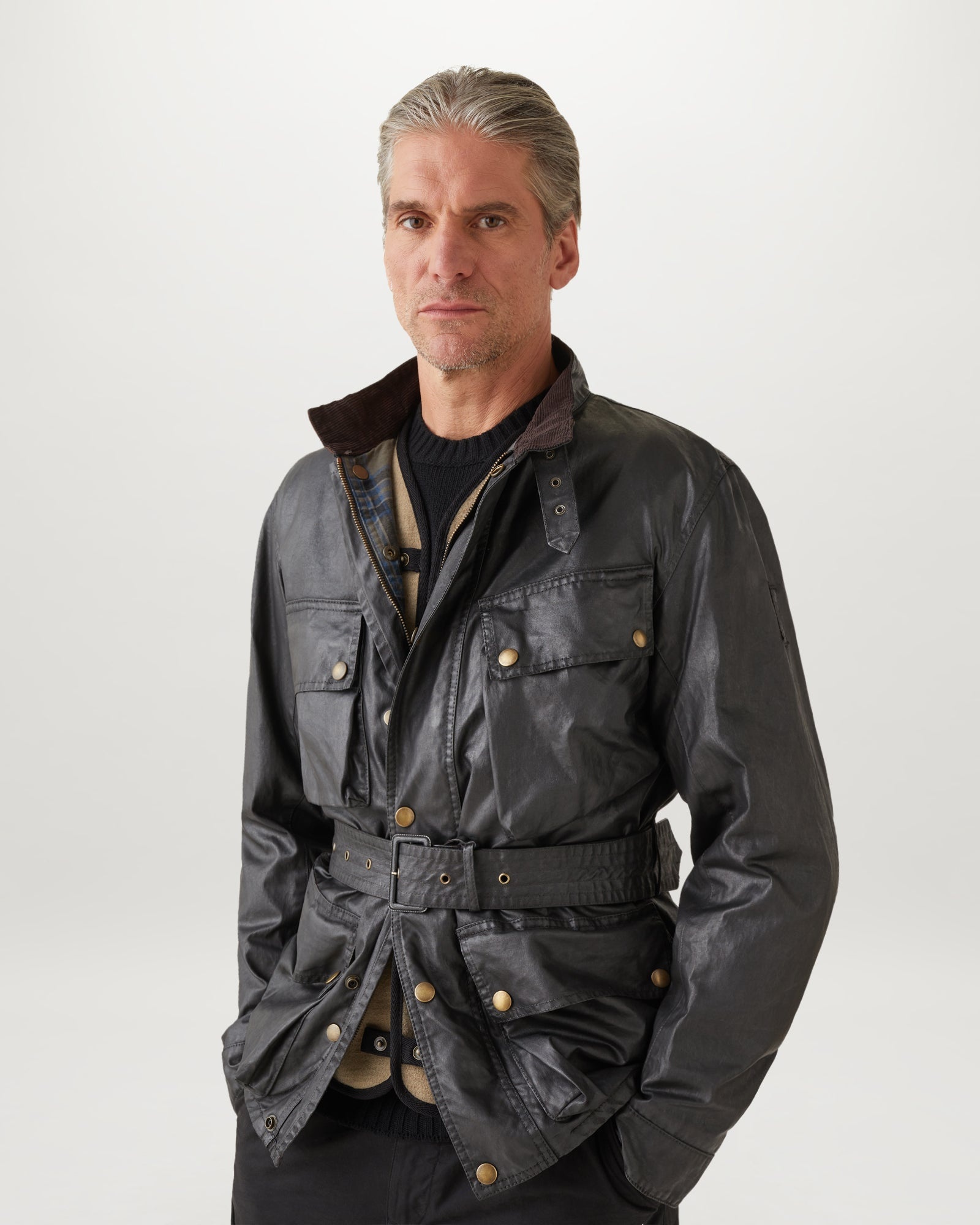 Belstaff TRIAL MASTER ブラック ゴールドレーベル XL Men's Waxed Cotton Trialmaster Motorcycle Jacket in Black