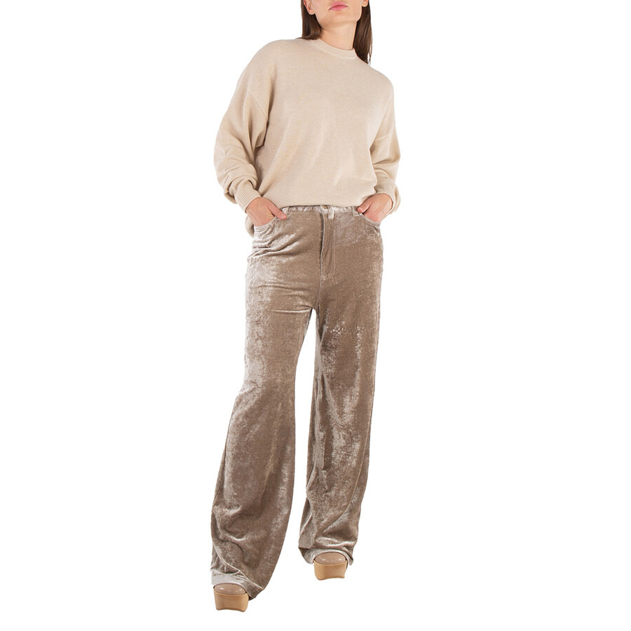 Balenciaga Velvet Stretch Wide-Leg Trousers In Desert Beige - 3