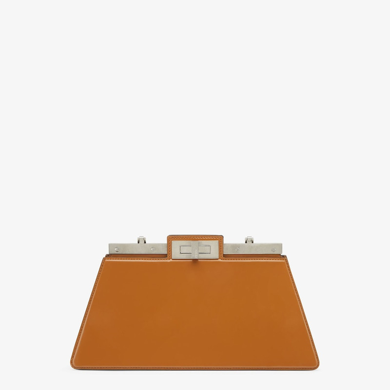 Medium iconic Peekaboo Cut bag made of brown brushed leather. A new evolution of the Peekaboo ISeeU, 3