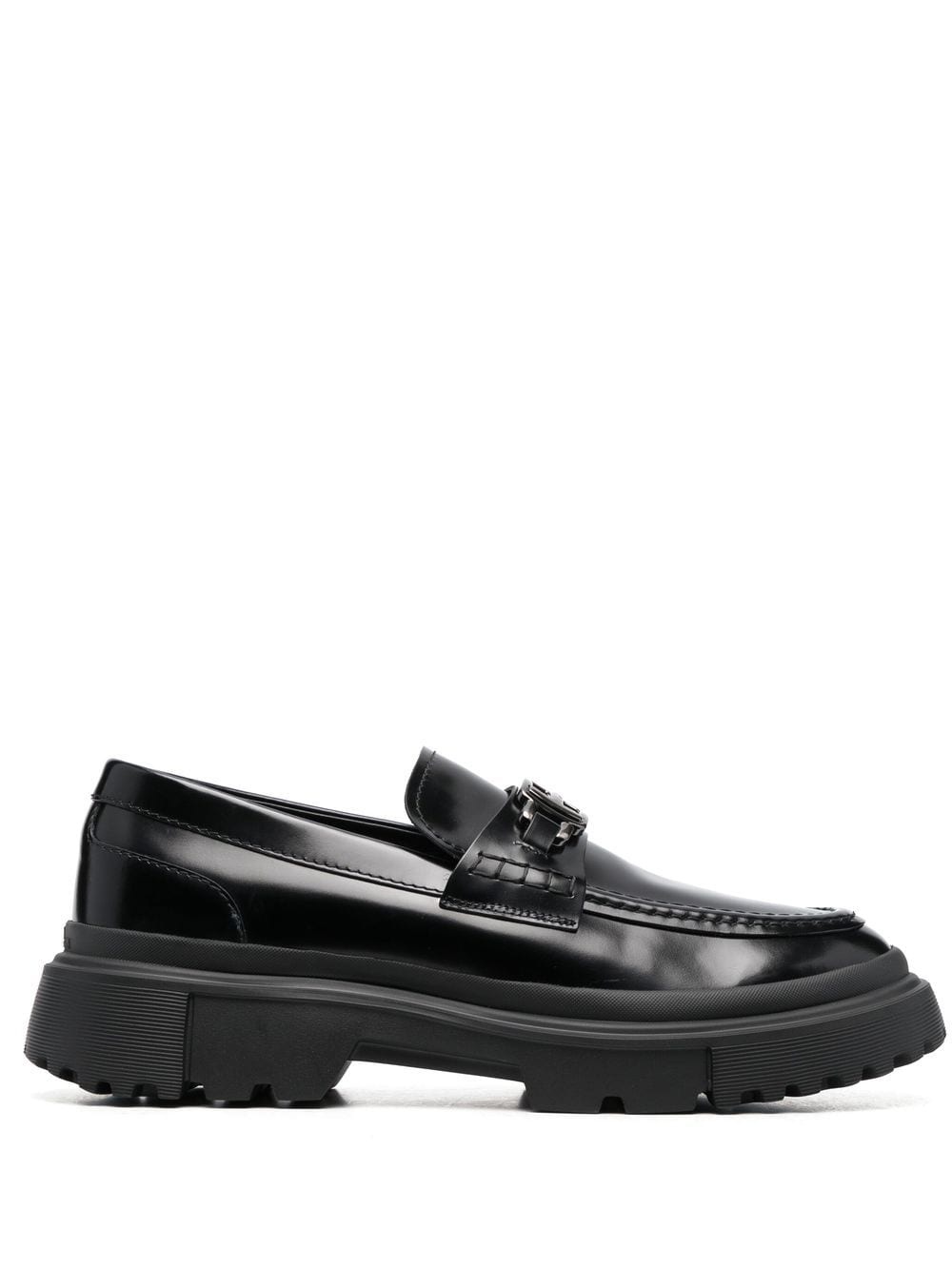 logo-plaque leather loafers - 1