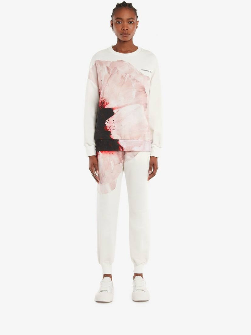 Alexander McQueen Anemone Print Joggers in White/pink outlook