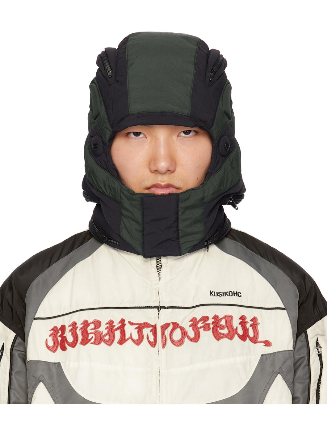 Black & Green Rider Helmet Hood - 1