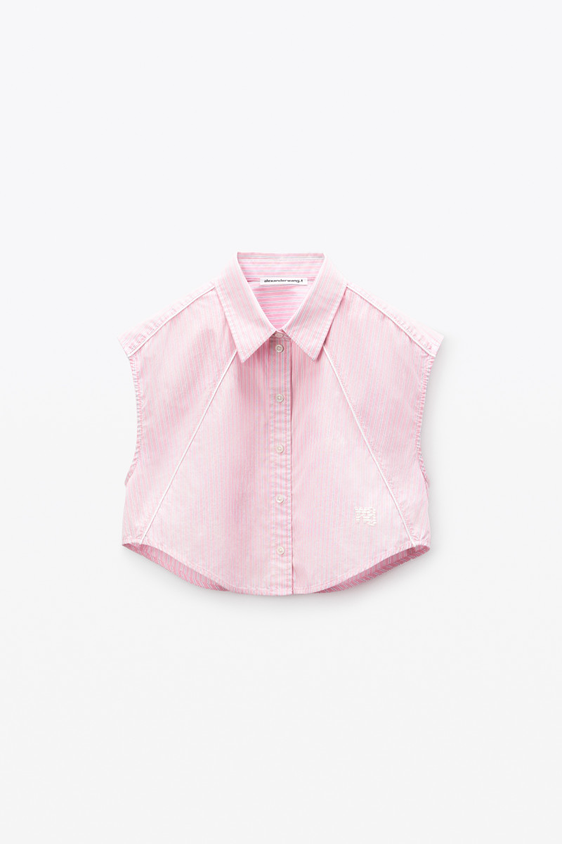 Cropped Sleeveless Button-Up Shirt in Cotton 1