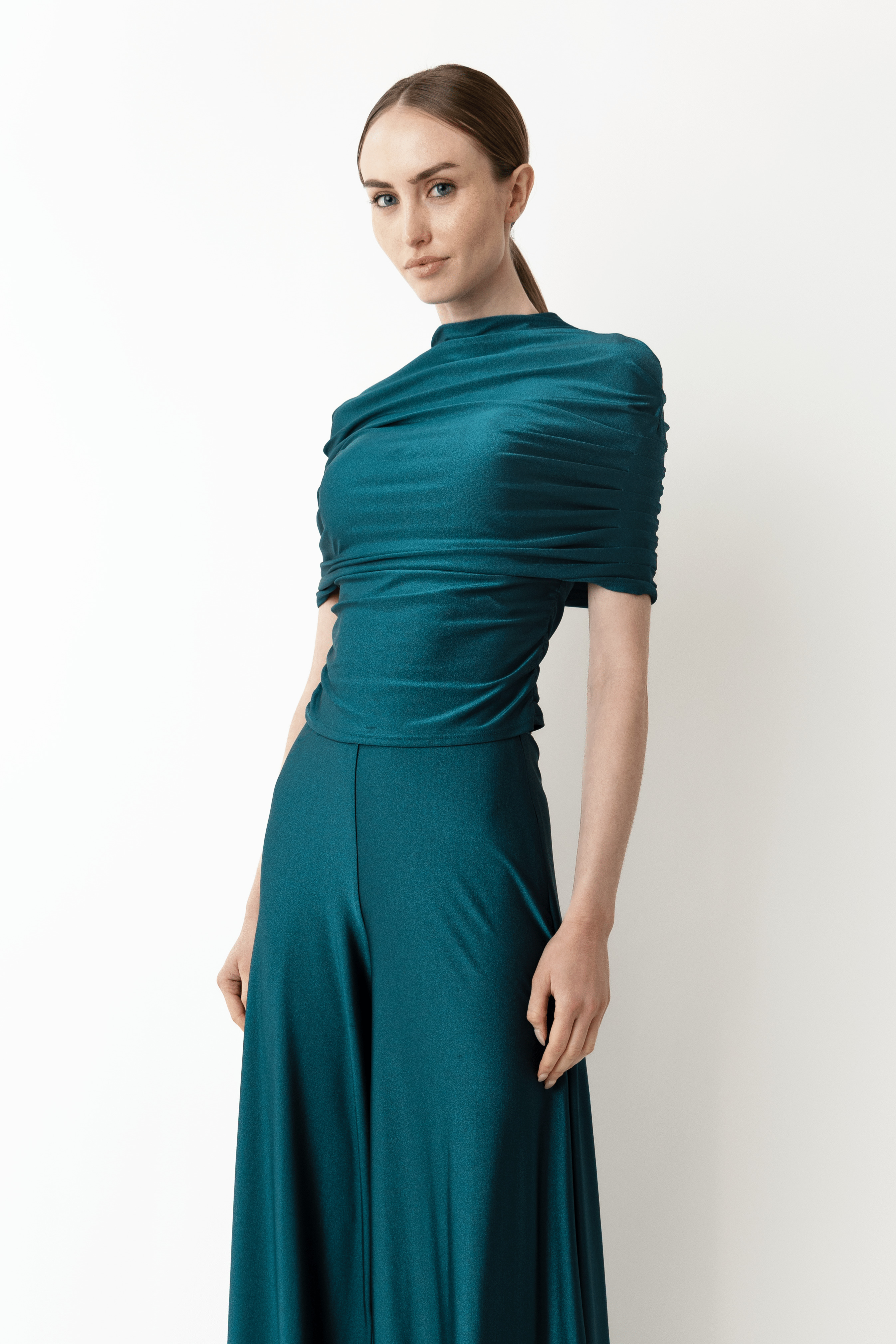 Shine Jersey Mock Neck Ruched Top - 4