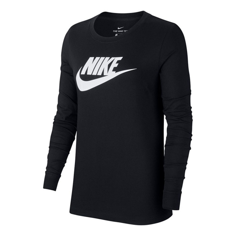 (WMNS) Nike Sportswear Classic Logo Printing Round Neck Long Sleeves Black T-Shirt BV6172-010 - 1