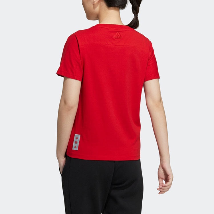 (WMNS) adidas Printing Logo Round Neck Short Sleeve Red HC2807 - 4